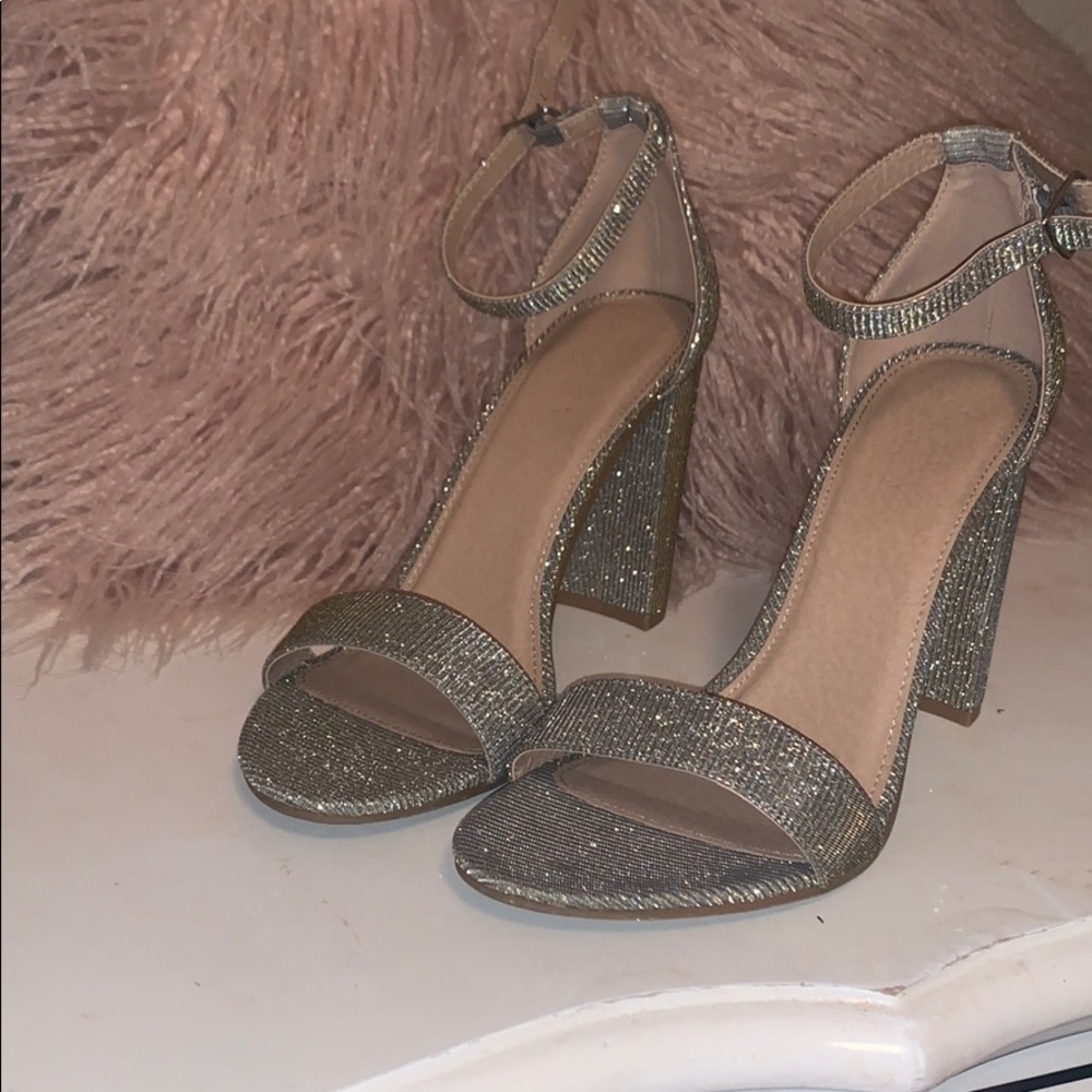 Prom shoes/ heels. Silver with a yellow gold tint